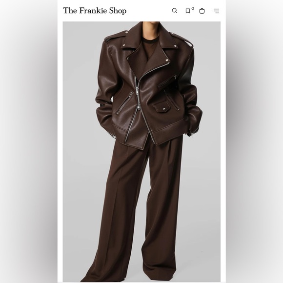 Orig$530 | The Frankie Shop Chicago Brown Leather Jacket Utility - Picture 1 of 16